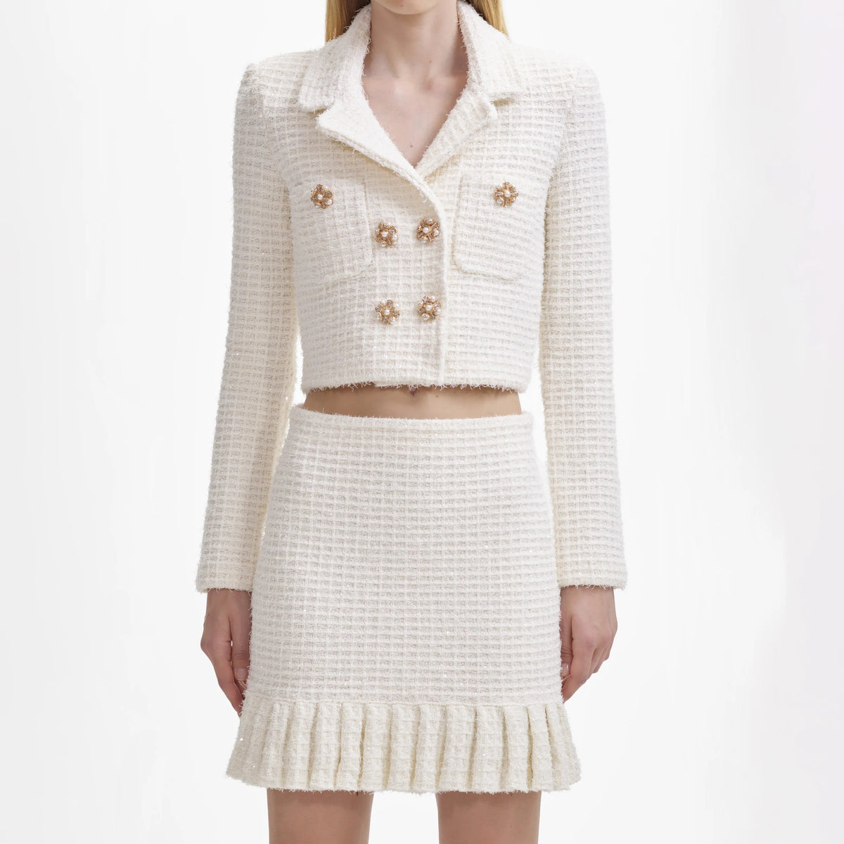 CREAM SEQUIN TEXTURED KNIT SKIRT Flowering Girl