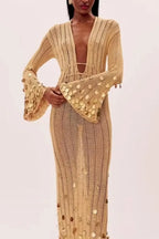 Elma Golden Aura v-Neck Knitted Maxi Dress Flowering Girl