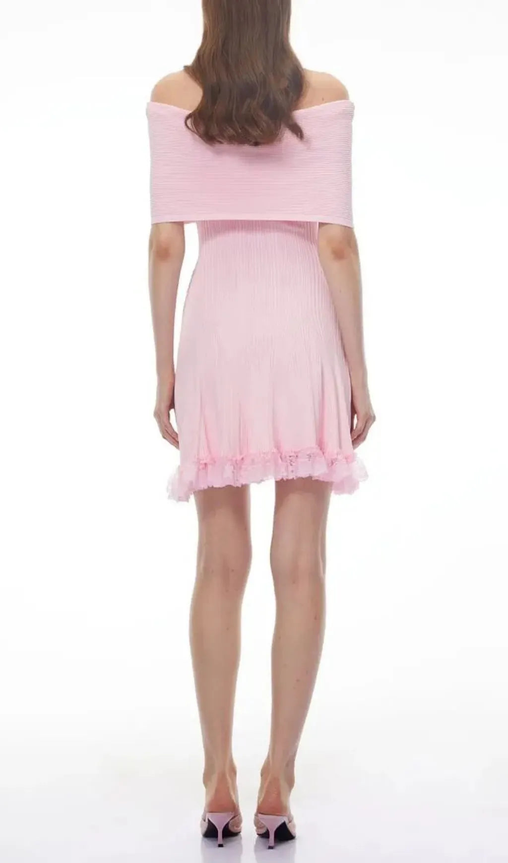 Isabel Pink Off Shoulder Mini Dress With Lace Details Flowering Girl
