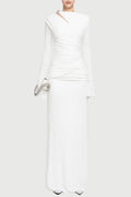 Lysander Asymmetrical Drape Cutout Maxi Dress - White Flowering Girl