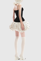 Bow Embellished Puff Dot Mini Dress Flowering Girl