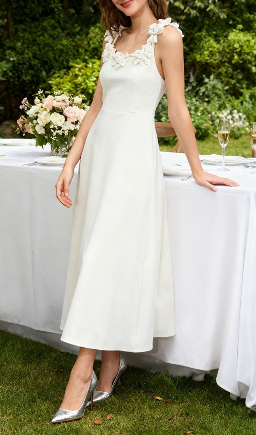 Janan White Flower Midi Dress Flowering Girl