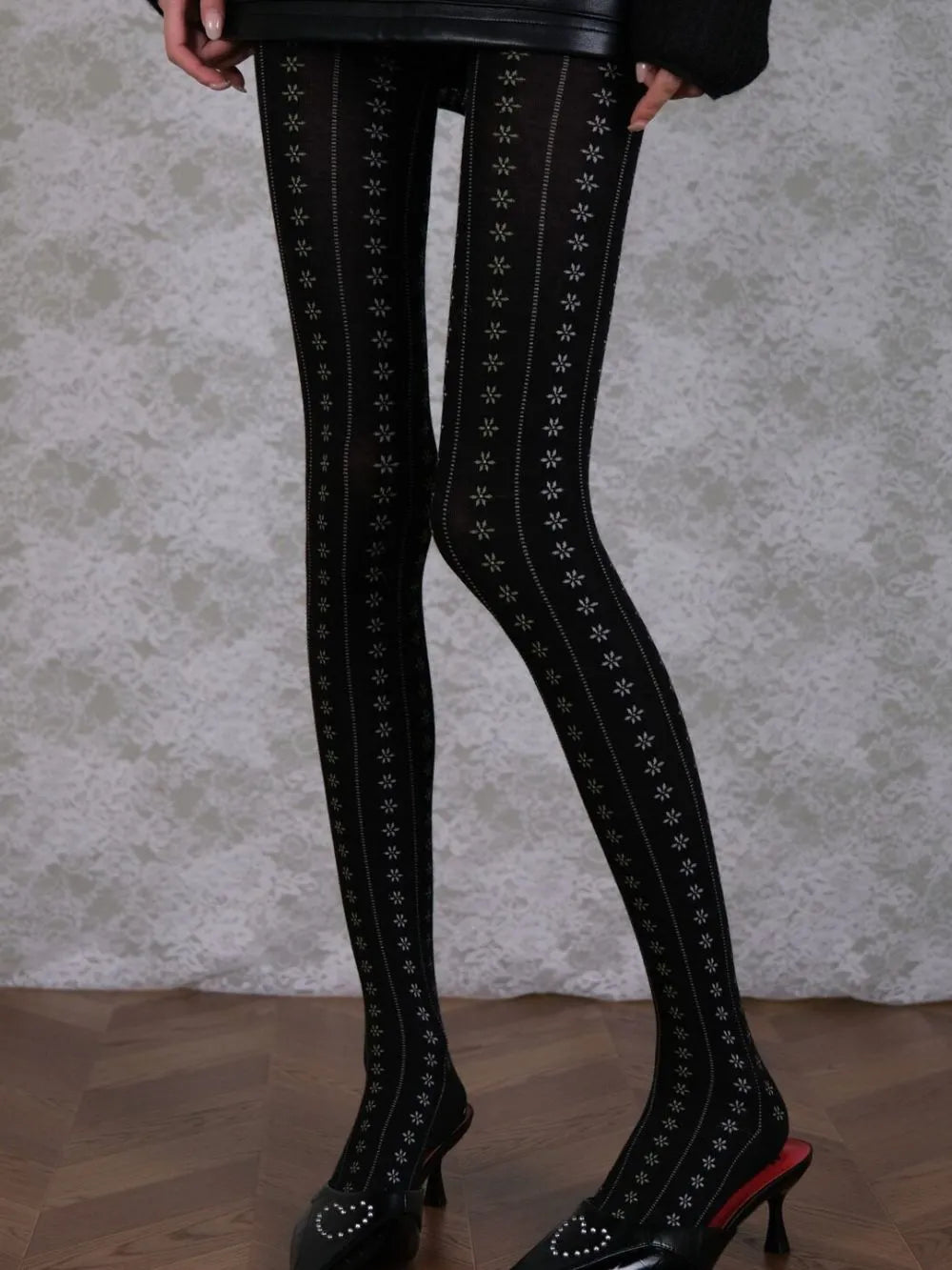 Marivel Black Floral Gradient Tights Flowering Girl
