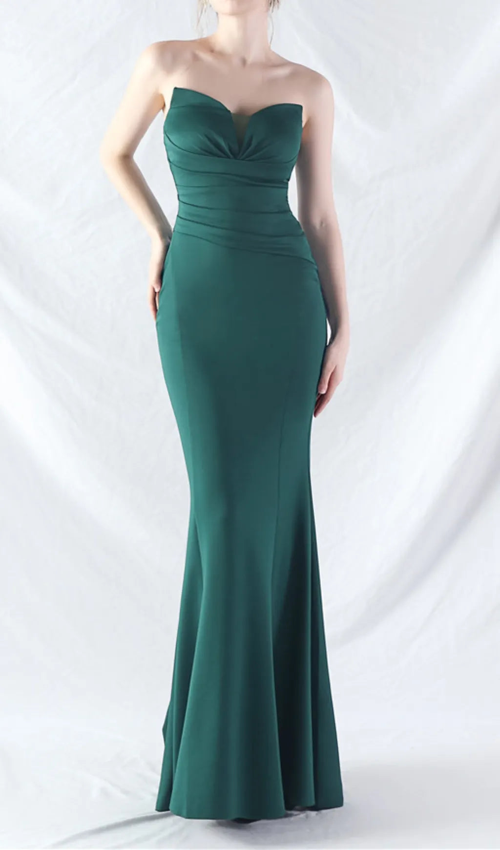 Chrina Green Strapless Ruched Maxi Dress Flowering Girl