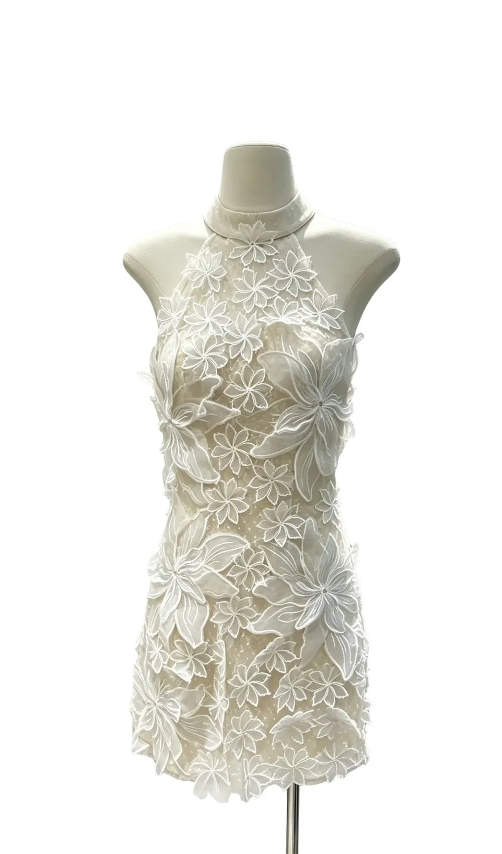 Shirley Champagne Halterneck Mini Dress With 3D Petals Flowering Girl