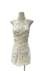 Shirley Champagne Halterneck Mini Dress With 3D Petals Flowering Girl