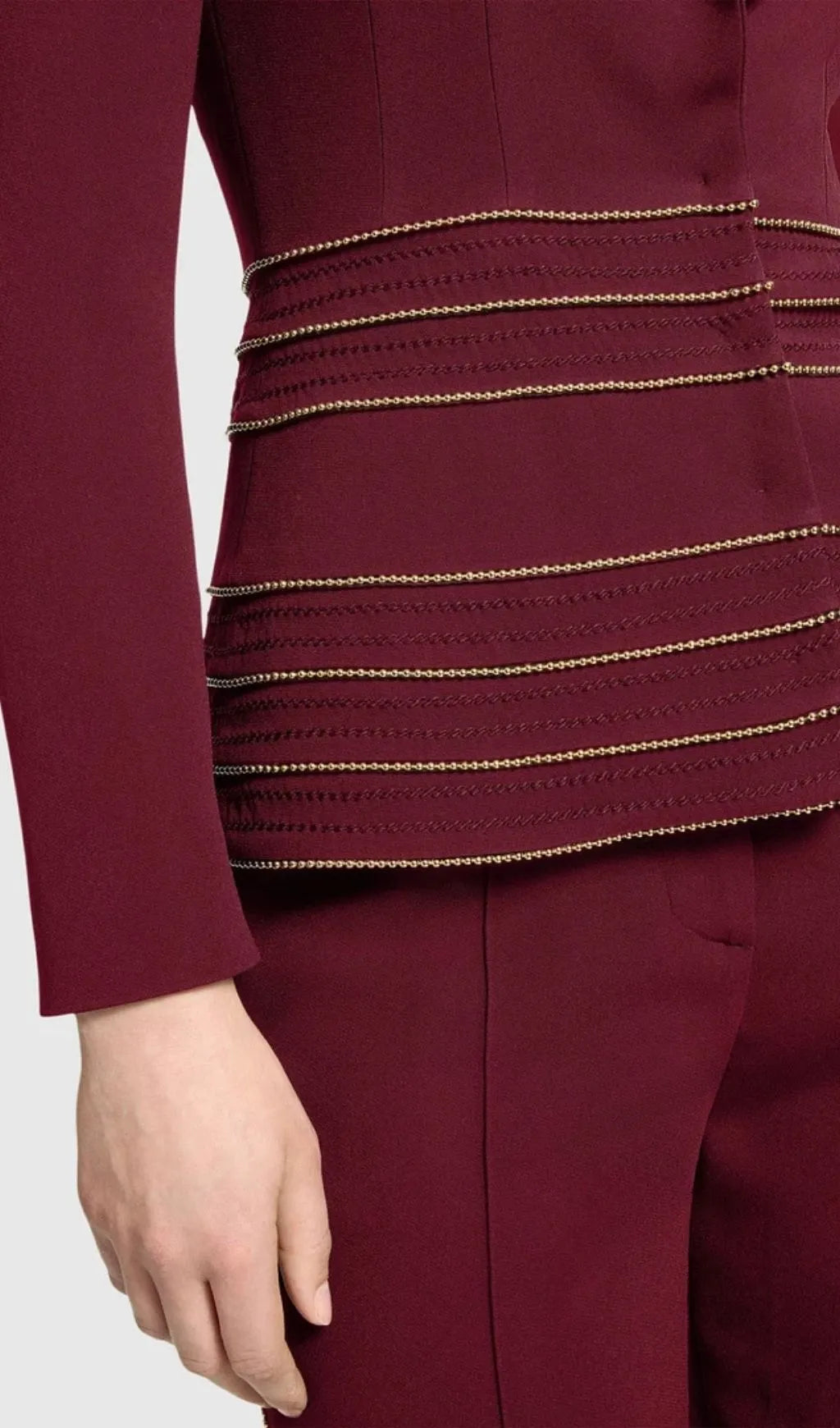 Sandy Trim Embellished Blazer & Pants Set - Wine Flowering Girl