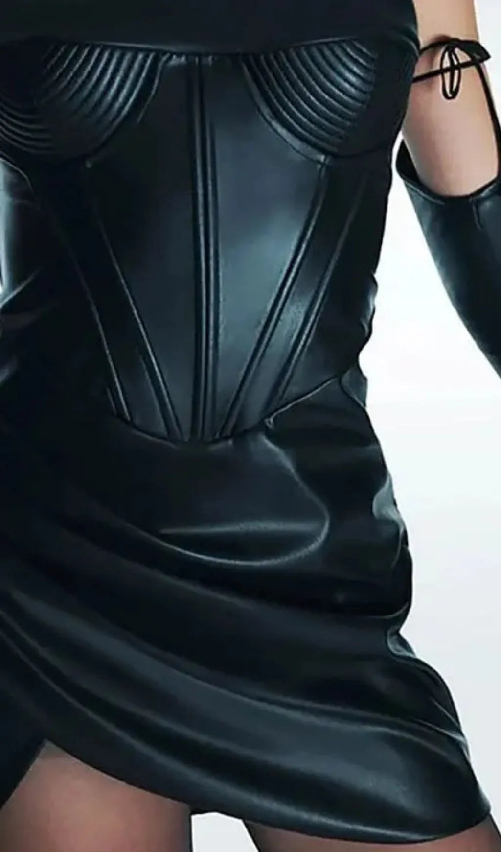 Pu Strapless Pleated Irregular Hem Mini Dress - Black Flowering Girl