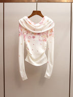 Off-White Lightweight Fine Knit Fitted With Draped Neckline Top Flowering Girl