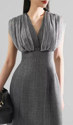 Galina Grey V-Neck Midi Dress Flowering Girl