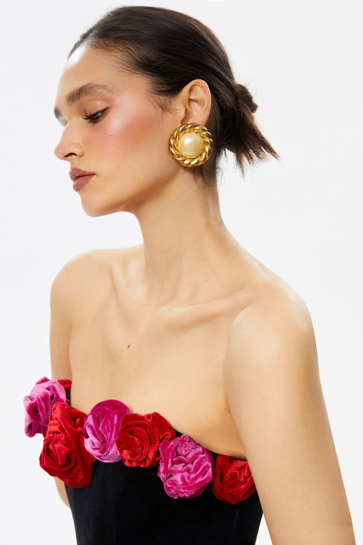 Floral Strapless Velvet Mini Dress Flowering Girl