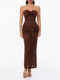 Roslen Strapless Twisted Lace Maxi Dress Flowering Girl