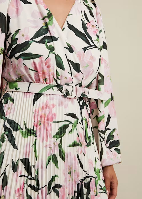 multi-coloured penny floral pleat midi dress Flowering Girl