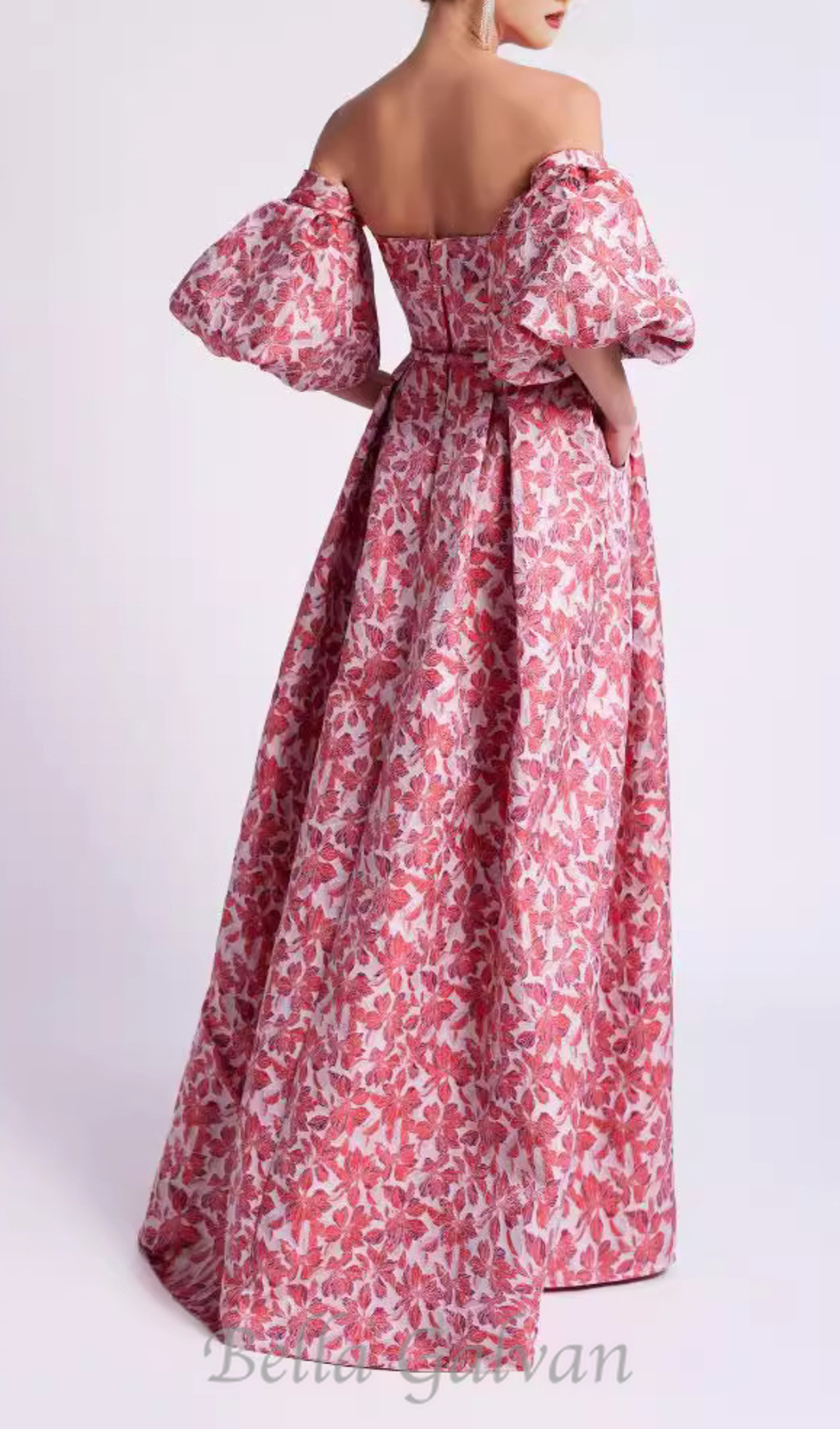 peach Printed Lantern Sleeve Maxi Dress Flowering Girl