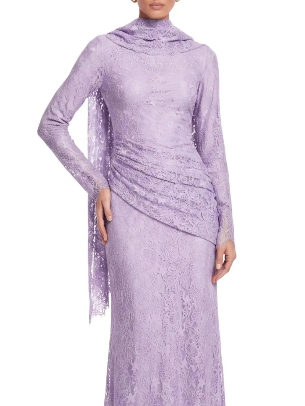 Quenrix Cape Lace Ruched Maxi Dress Flowering Girl