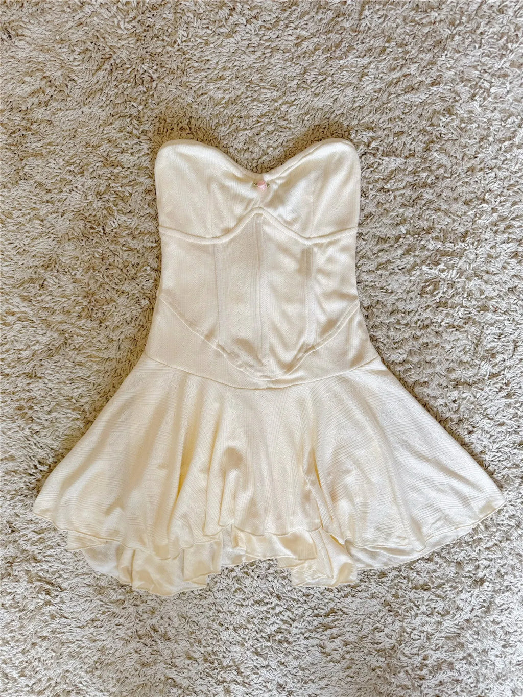 Mesh Knit Irregular Strapless Mini Dress With Shorts As Lining Flowering Girl