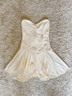 Mesh Knit Irregular Strapless Mini Dress With Shorts As Lining Flowering Girl