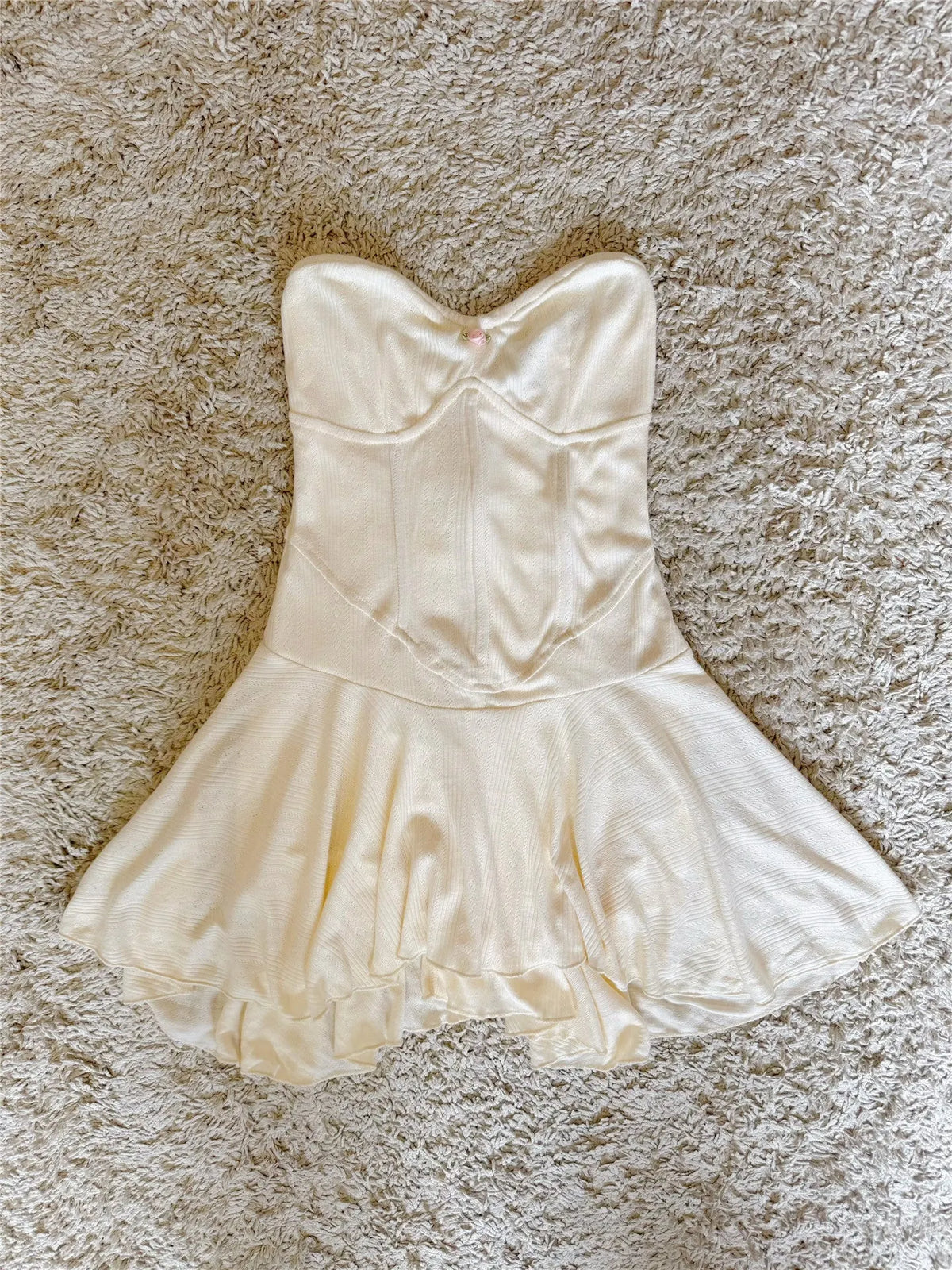 Mesh Knit Irregular Strapless Mini Dress With Shorts As Lining Flowering Girl