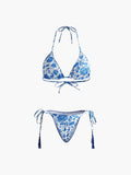 Printed Tasseled Adjustable Strap Bikini Set Flowering Girl