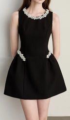 Keitha Black Sleeveless Beaded Mini Dress Flowering Girl