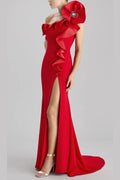 Suzanne Flower Mermaid Crepe Maxi Dress In Red Flowering Girl