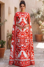 White Majolica Tile Print Cape Dress Flowering Girl