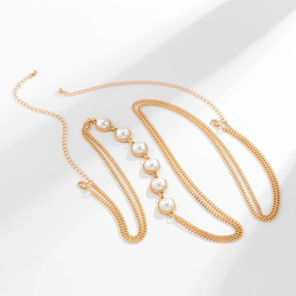 Pearl Crossover Chest Body Chain In Gold Flowering Girl