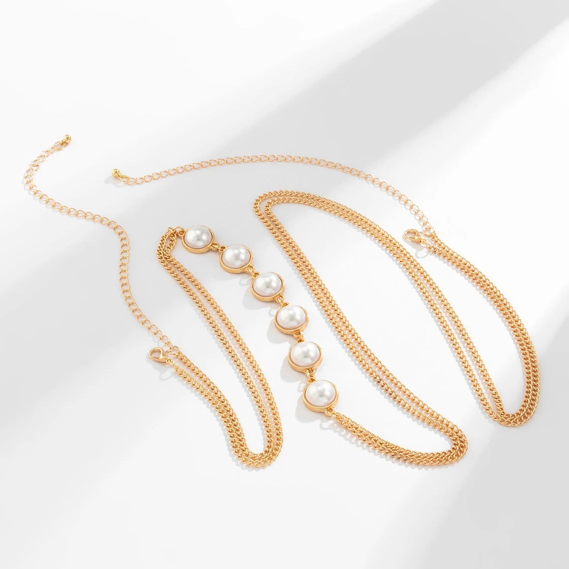 Pearl Crossover Chest Body Chain In Gold Flowering Girl