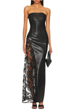 Damien Faux Leather Strapless Lace Maxi Dress Flowering Girl