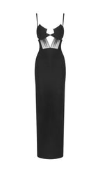 Black Mesh Insert Bandage Maxi Dress Flowering Girl