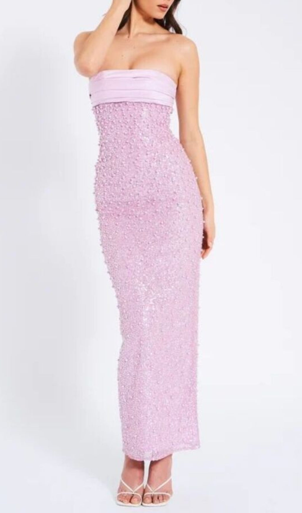 Alazne Strapless Sequin Pearl Maxi Dress Flowering Girl