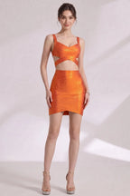Metallic Orange Cutout Bandage Two Piece Skirt Set Flowering Girl