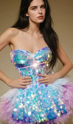 Melina Corset Tulle Trimmed Skirt Set In Sky Flowering Girl