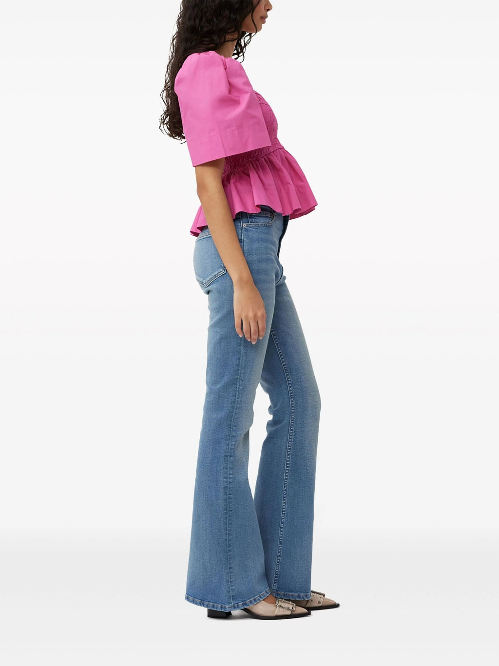 PINK SHIRRED PEPLUM BLOUSE Flowering Girl