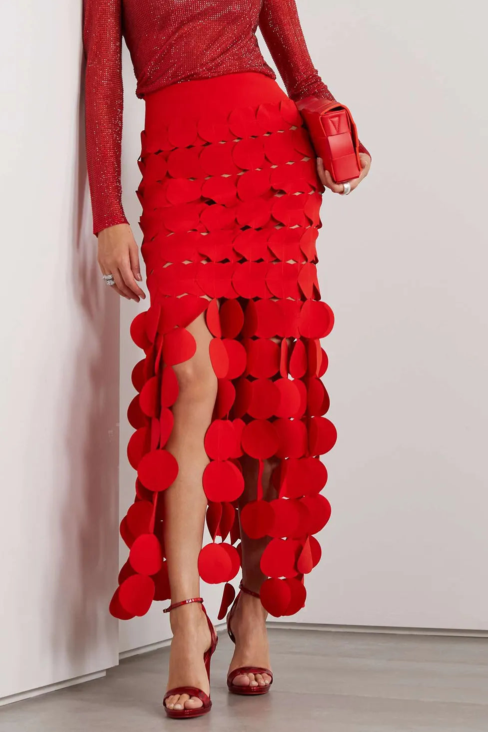 Katelyn Fringe Midi Skirt - Red Flowering Girl