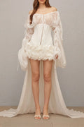 Off Shoulder Sheer Sleeve Corset Ruffle High Low Mini Dress Flowering Girl