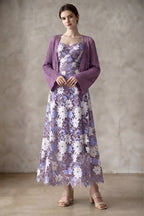Lavender Purple Embroidered Mesh Overlay Dress with Solid Lining and Matching Knit Shrug Two-Piece Set Flowering Girl