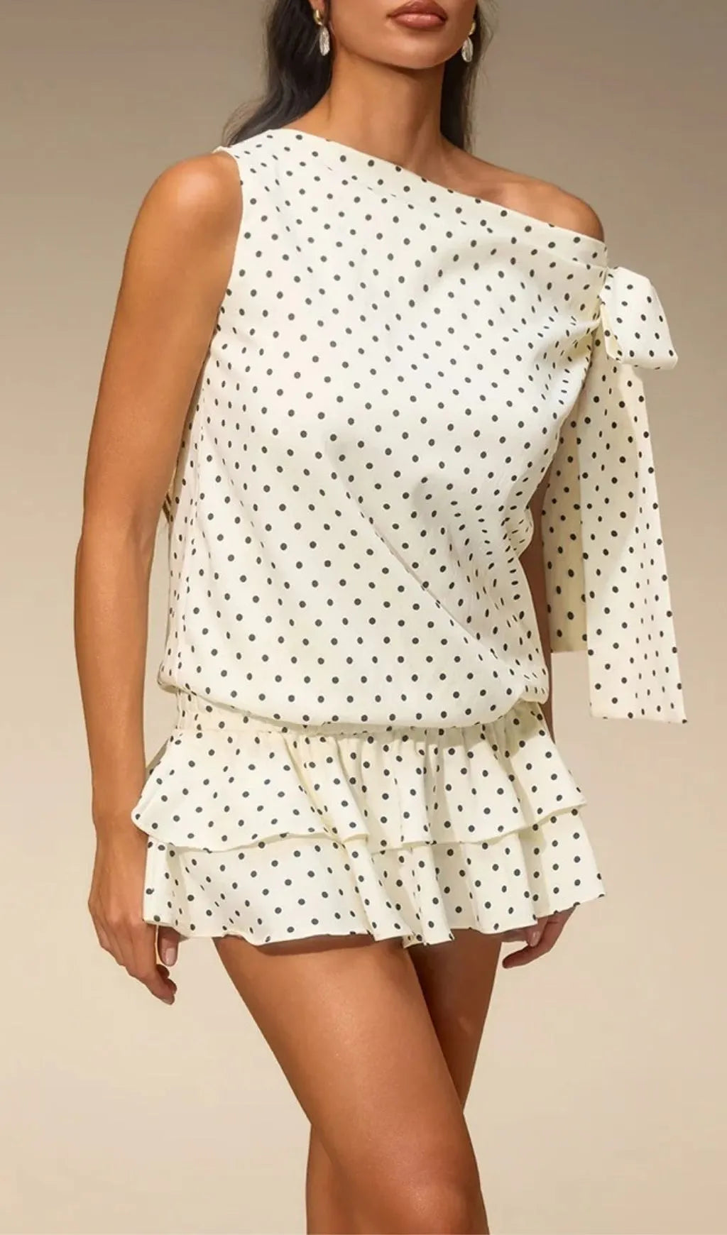 Evella Off Shoulder Dot Tiered Mini Dress Flowering Girl