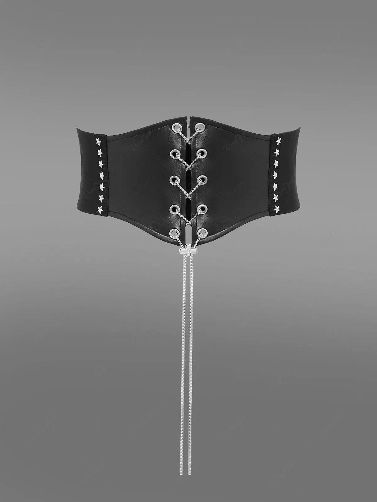 Gothic Chain Braided Lace Up Pu Panel Star Rivet Corset Belt Flowering Girl