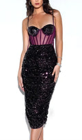Sequin Corset Midi Dress In Wine Flowering Girl