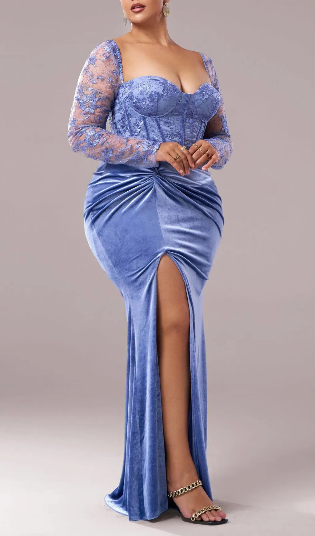 Jaan Blue Long Sleeve Plus Size Maxi Dress Flowering Girl