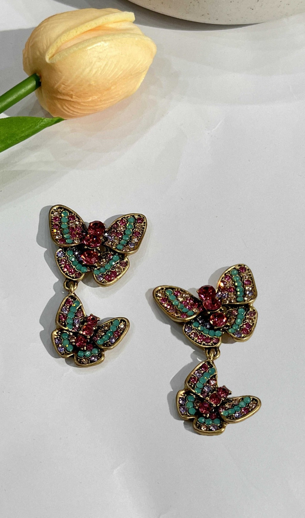 Rhinestone Butterfly Earrings Flowering Girl