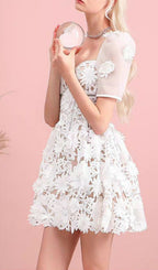 Lace Panel Design Mini Dress White Flowering Girl