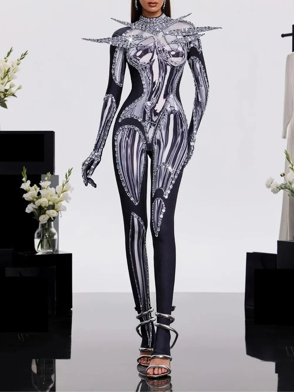 Prynex Long Sleeve Crystal Jumpsuit Flowering Girl