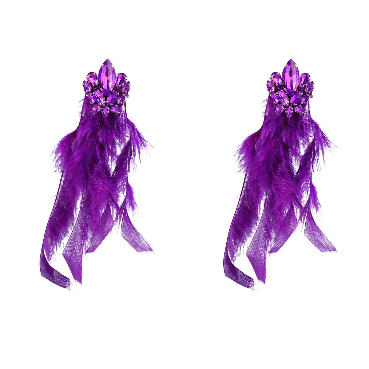 Rhinestone Feather Earrings Flowering Girl