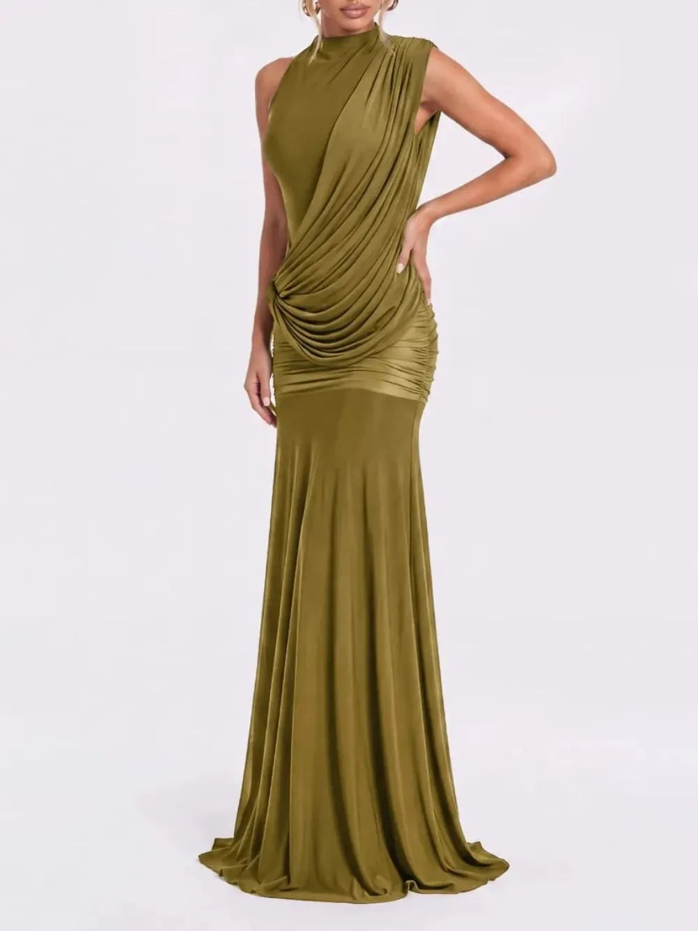 Xamirae Sleeveless Draped Maxi Dress In Green Flowering Girl