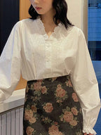 Olive Retro V-Neck Crocheted Lace Trim Top Flowering Girl