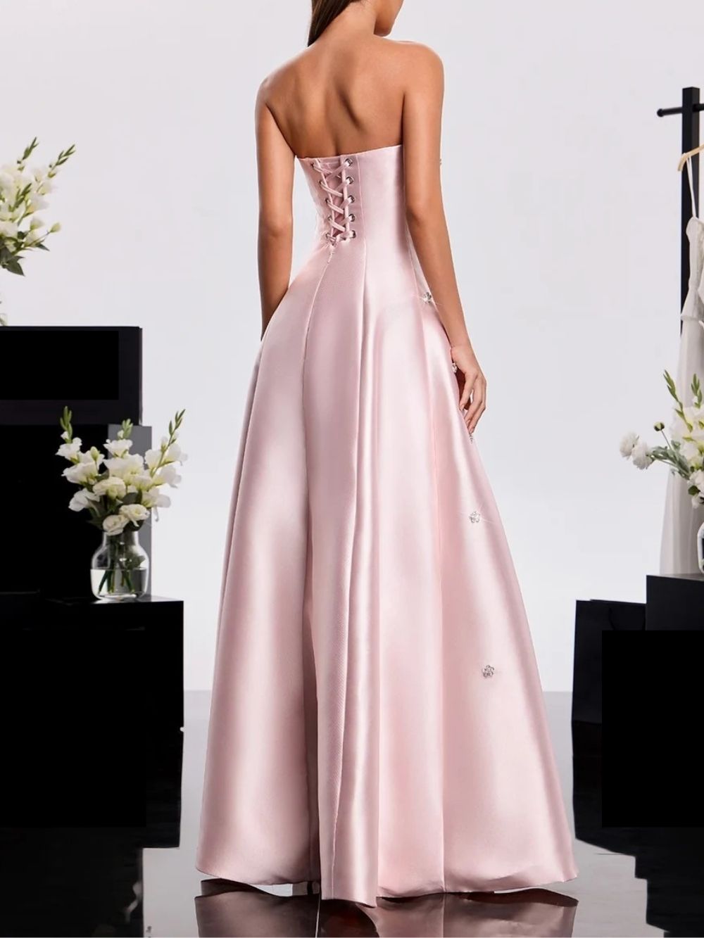 Harumi Strapless Rhinestone Satin Dress Flowering Girl
