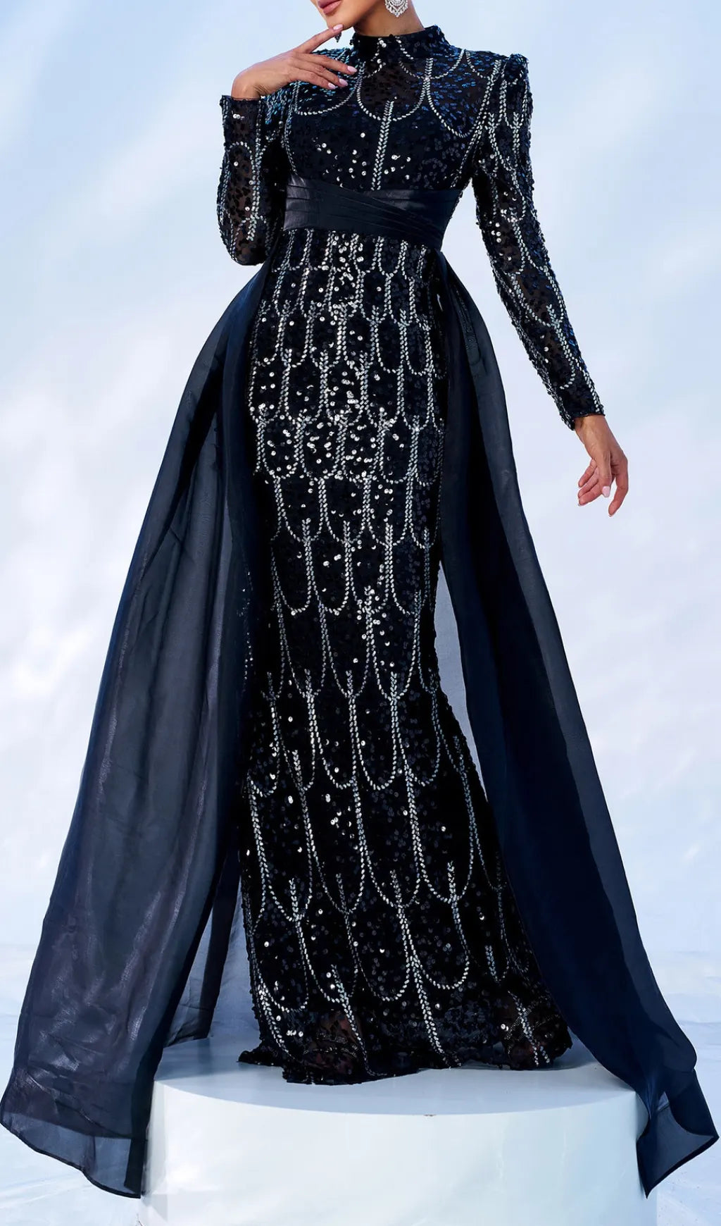 Concha Black Sequin Long Sleeve Maxi Dress Flowering Girl