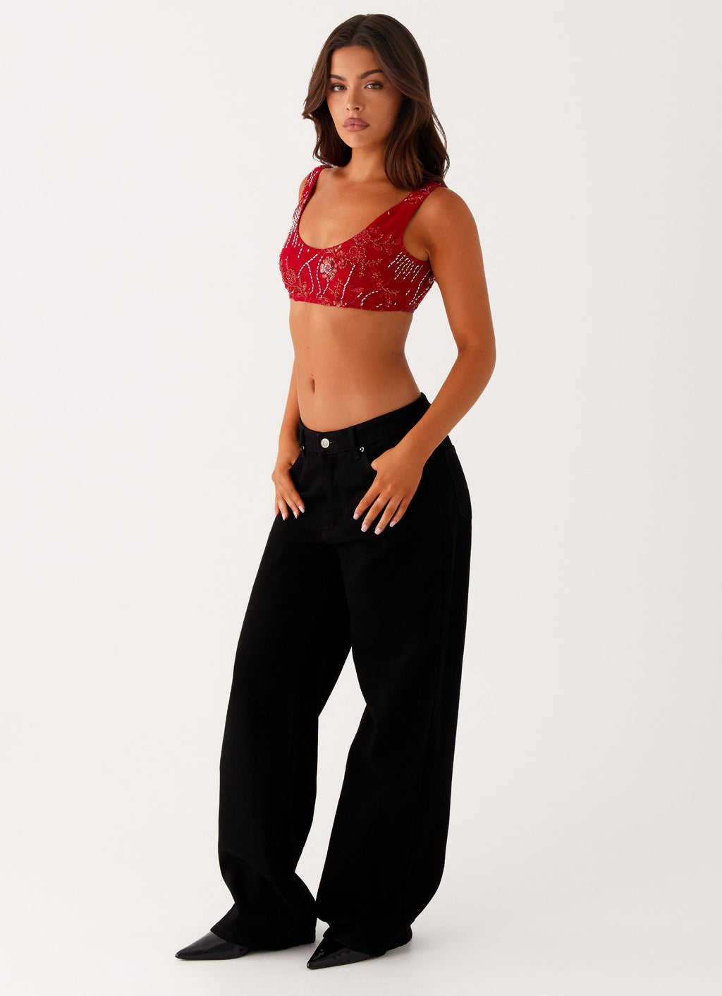 Mercer Sequin Bralette - Red Flowering Girl